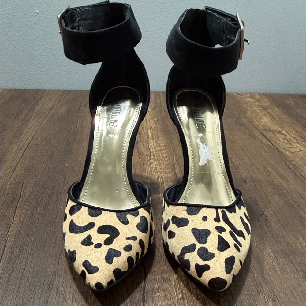 Jennifer Lopez Black and Tan Leopard Heels